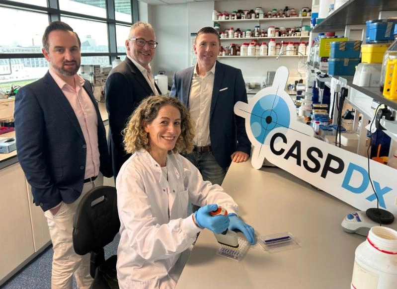 Kieran Clarke, Commercial Lead, CASPDx; Prof. Glen Doherty, Consultant Gastroenterologist at St Vincent’s University Hospital; Dr Paul Leonard, Development Lead, Dublin City University; and seated, Dr Emma Creagh, Associate Professor in Biochemistry at Trinity College Dublin and Scientific Lead, CASPDx)