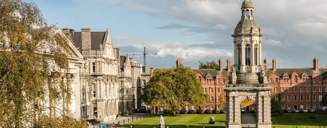 Campanile at Trinity College Dublin set against Autumn colours