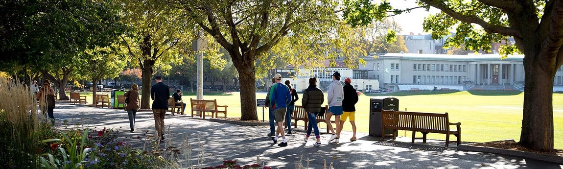 Students walking through campus