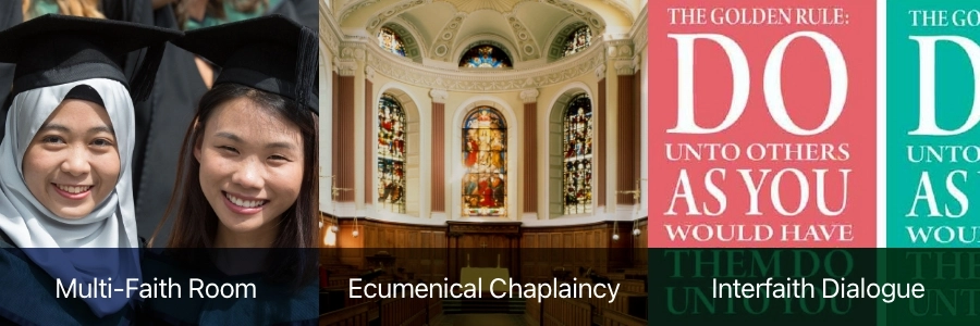 Banner showing 3 aspects of religion at Trinity College Dublin