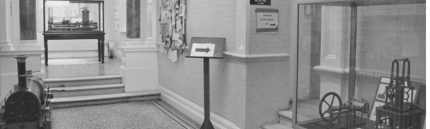 Displays in the main lobby of the Parsons Building,