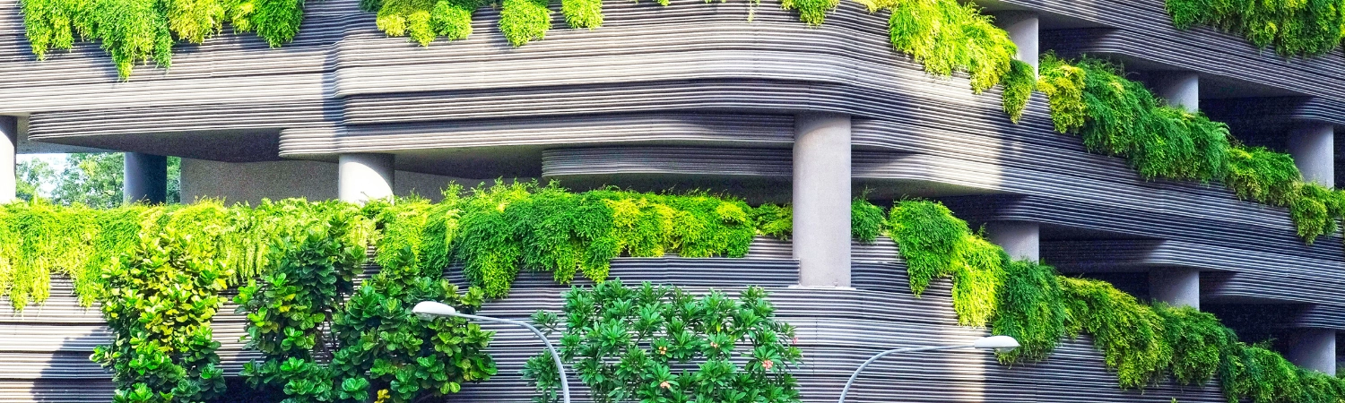 An image of a building with flora growing out of it