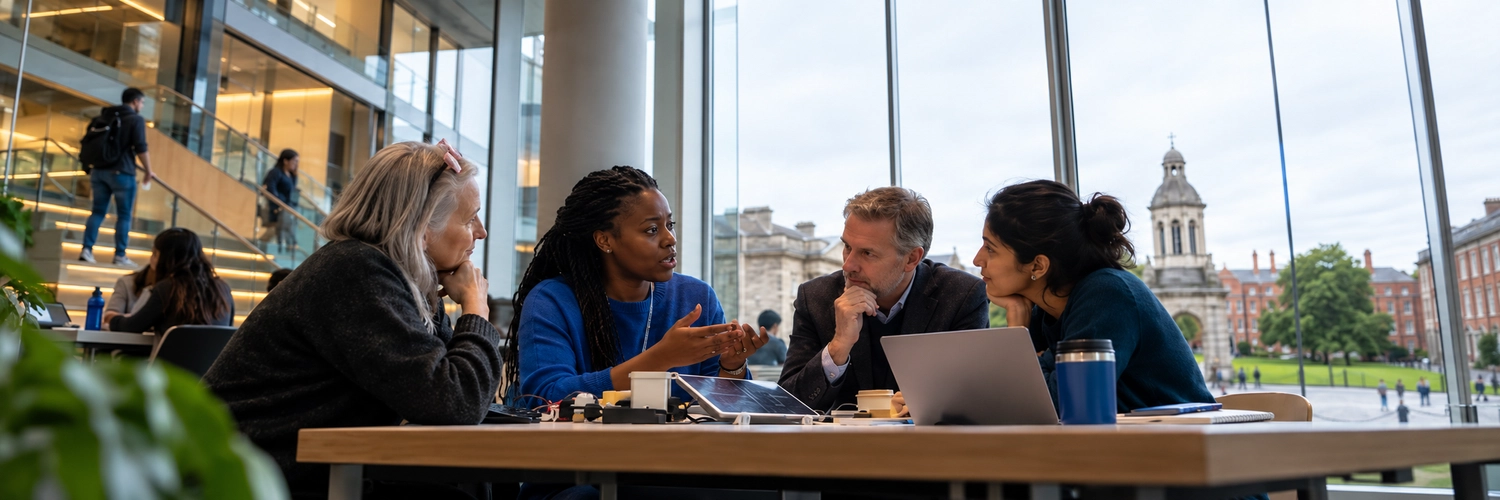 a team of people discussing new partnerships at Trinity College