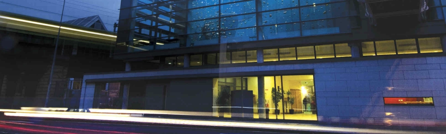 The main Trinity College Dublin Sports Building as viewed from Pearse Street, Dublin