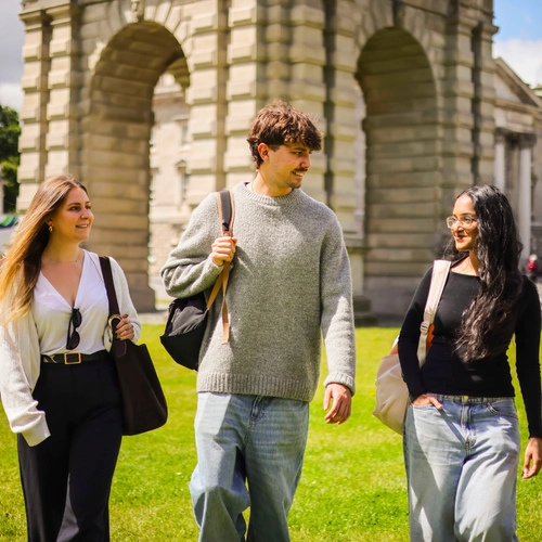 Three students on Front Square