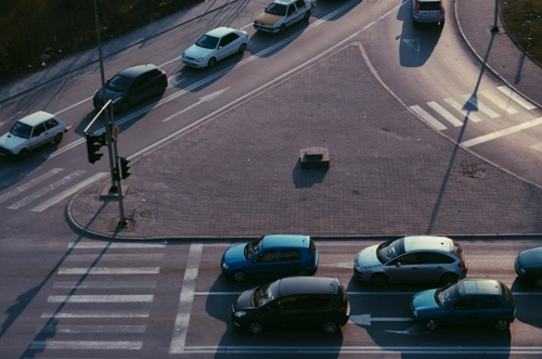 Cars parked at a junction