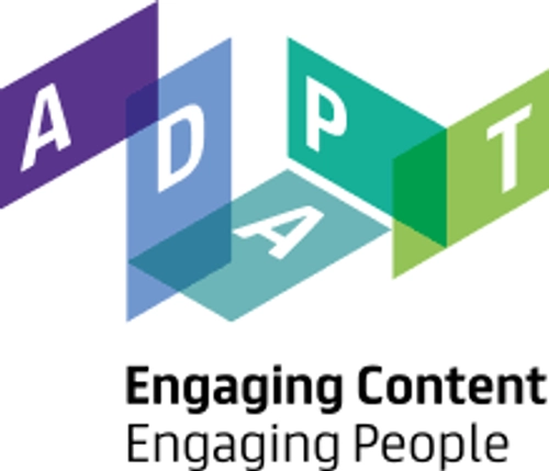 Adapt logo - coloured Squares at diagonals in blues and greens in movement