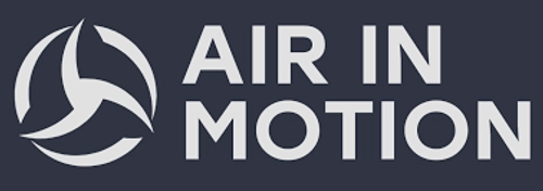 Air in Motion logo - Windmill spinning graphic and lettering