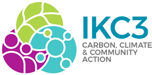 IKC3 logo - colourful graphic 3 interlinked circles with nature textures