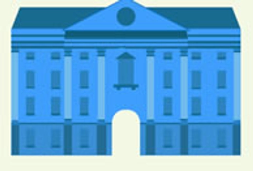 Blue illustration of Trinity College Dublin Front Gate