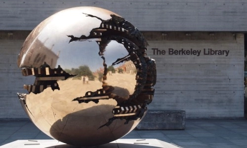 The Pomodoro sphere outside the Library in Trinity College Dublin