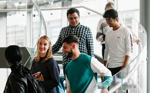 Students on a staircase