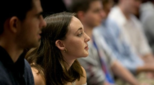Dual BA students paying attention in a lecture.