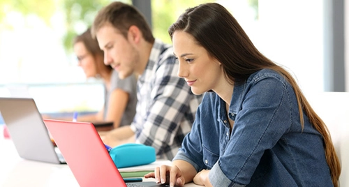 Students working on their laptops in College