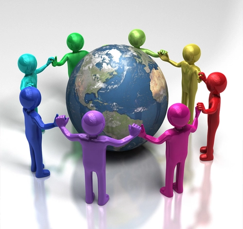 human holding hands around the globe