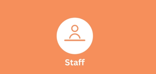 Person icon in white with backdrop of orange - Office graphic