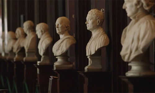 An image of the busts in the Long Room, Trinity College Dublin