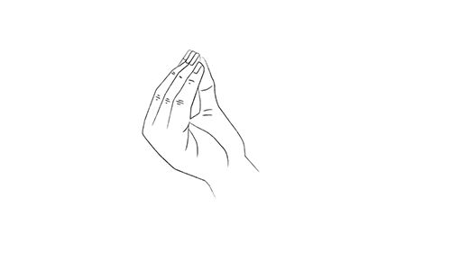 A drawing pinched fingers. A hand gesture with the thumb and index finger pinched together, often used to indicate precision or smallness.