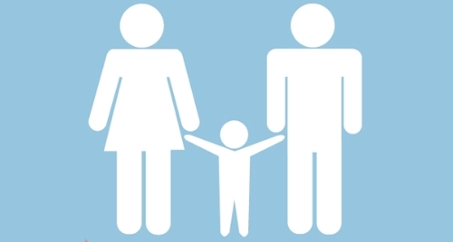 Illustration of family, white and blue