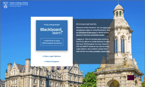 Blackboard Online Learning login screen