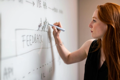 A woman writing on a board