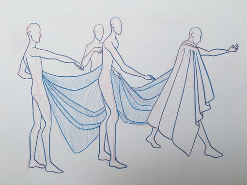 A sketch of silhouettes of the body in motion