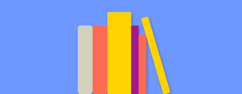 A cartoon graphic of some books stacked beside each other.