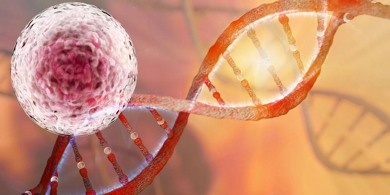 Colorful illustration of DNA and immunology.