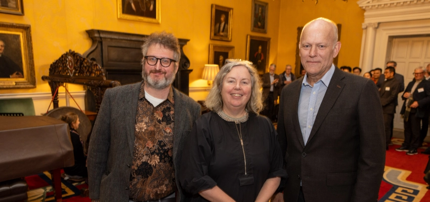 Professor Nathan Hill (left), Director of the Trinity Centre for Asian Studies, Professor Linda Doyle (centre), Provost of Trinity College Dublin, and Phillip Henderson (right), Director of the Robert H. N. Ho Family Foundation.