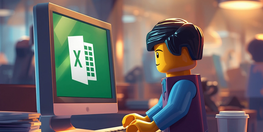 lego man sitting at computer desk with Excel on screen