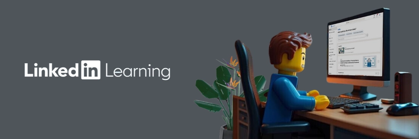 lego man sitting at computer and using LinkedIn Learning