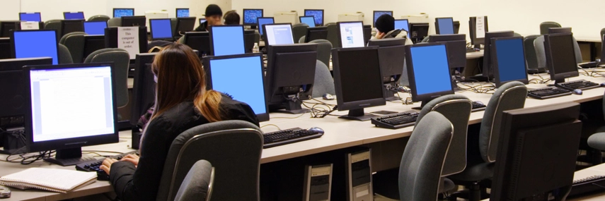 students working at computers in a computer room