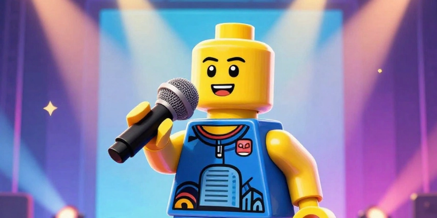 Image of a lego figure with a microphone