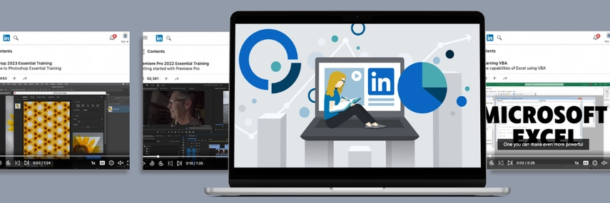 image of a computer and linked in learning courses