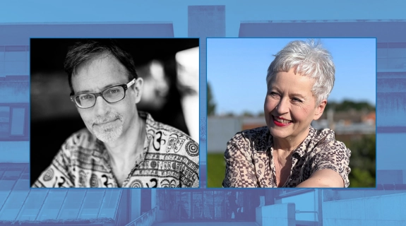 Headshots of  Yves Citton and Ulrike Draesner.