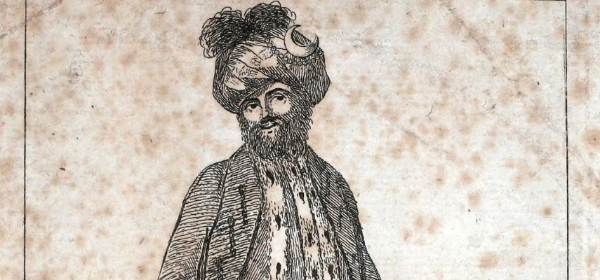 1780s drawing of Dr Achmet in the character of the Sultan.
