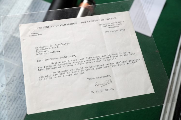 A letter from Francis Crick, outlining the impact that Erwin Schrödinger’s 'What if life?' lectures had on his paradigm-shifting DNA-based discovery. Image credit: Dublin Institute of Advanced Studies archives.