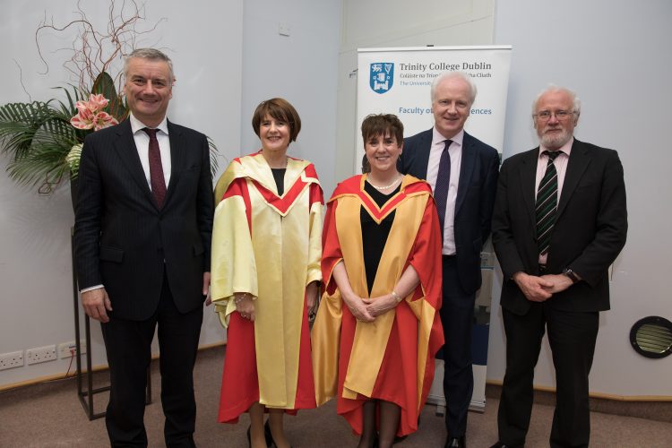 Dr Patrick Prendergast, Provost of Trinity; Prof Mary McCarron, Dean of The Faculty of Health Sciences, Professor of Ageing and Intellectual Disability, Trinity; Professor Orla Sheils, School of Medicine and Director of TTMI, Trinity; Mr Lorcan Birthistle, Chief Executive Officer, St. James Hospital; Prof Michael Gill, Head of the School of Medicine, Trinity 