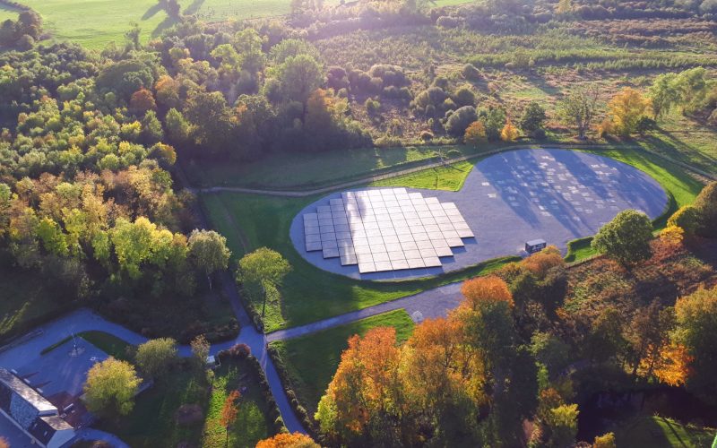 The I-LOFAR telescope array as seen from hot air balloon.