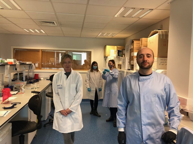Dr Achilleas Floudas, front right, and Professor Ursula Fearon, left, with members of the Molecular Rheumatology Group.