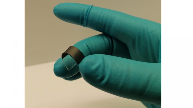 The teams’ sensor invention: a polymer nanomaterial film printed onto a flexible substrate.