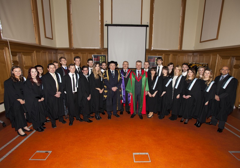 Graduating students with Trinity Provost, QUB Pro-Vice Chancellor & UCD President