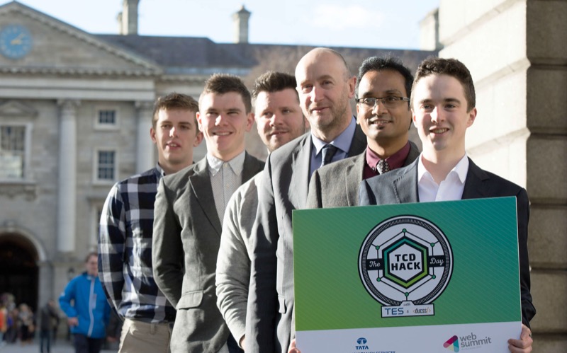  On the occasion of  the launch of TCD Hack Day, pictured are: Peter Gillen, President of TES, Senior Sophister,  Business & Economics student. Kevin Baker, Auditor of DUCSS, Senior Sophister Computer Science student. Sam Gormley, Secretary & Vice President of TES, Senior Sophister Economics student. Professor Vinny Cahill, Dean of Research at Trinity College Dublin Venkatesh Priyadarshi, Head of 