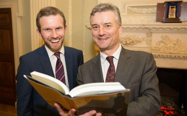 Dr Tomás Irish  and Provost Dr Patrick Prendergast at the launch of 'Trinity in War and Revolution'
