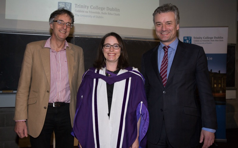 Professor of Zoology, Yvonne Buckley, on the occasion of her inaugural lecture, with Head of Trinity's School of Natural Sciences, Professor Fraser Mitchell, and Provost, Dr Patrick Prendergast. 