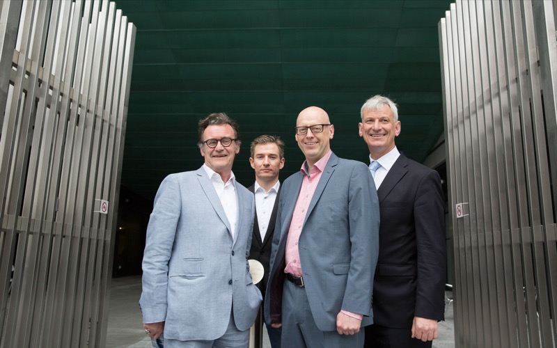 Frank Murray, former Manager of the Pogues, Stephen McIntyre, Vice President Twitter EMEA, Andrew Burke, Dean of Trinity Business School & Tom McAleese, CEO Alvarez & Marsal on the occasion of the Trinity Global Business Forum.