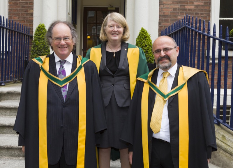 New Royal Irish Academy (RIA) members Professor Michael Marsh and Professor Stefano Sanvito with RIA President, Professor Mary E Daly
