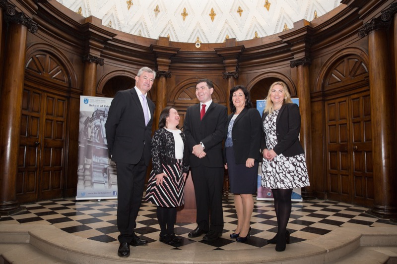 Bank of Ireland CEO, Richie Boucher with graduates, Mei Lin Yap and Tomás Murphy, CEO CPL and IBEC President, Anne Heraty and TCPID, Pathways Coordinator, Marie Devitt.