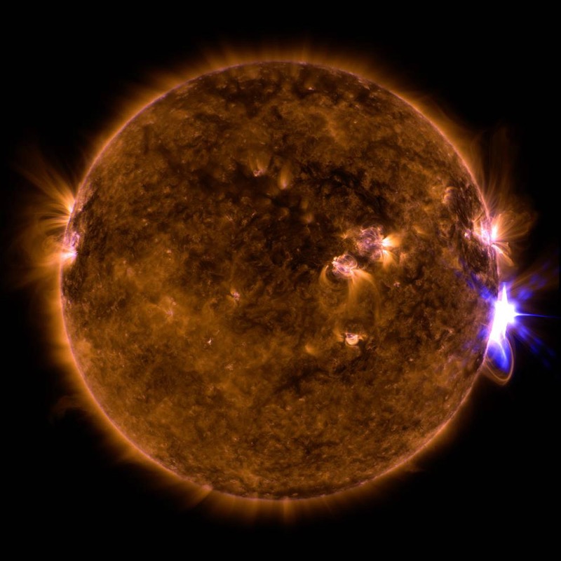 A huge solar storm observed by NASA’s Solar Dynamics Observatory on September 10, 2017. This solar storm arrived at Earth on Tuesday night (September 12) and produced displays of the aurora in Scotland and other parts of northern Europe. Image credit: NASA SDO.