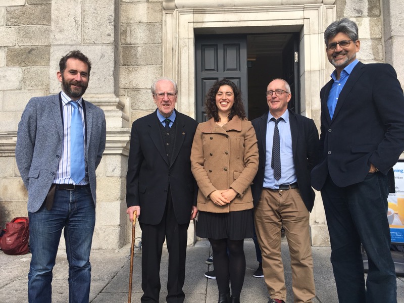Maurice F Fitzgerald winner, Áine Cahill, with some of the Trustees in Trinity after speaking to the incoming class of 2017.